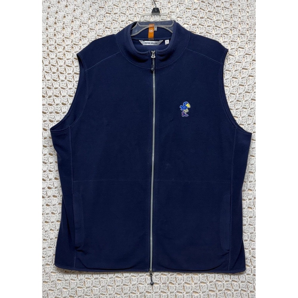 Kansas Jayhawks Peter Millar Fleece Vest Mens Sz XL Navy Blue Full Zip